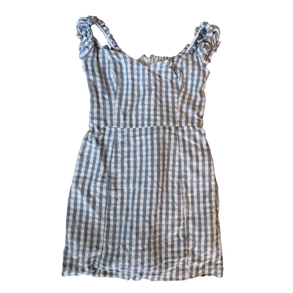 Abercrombie Fitch Women Blue & White Gingham Mini Dress Ruffle Sleeve Sz S - Picture 2 of 6